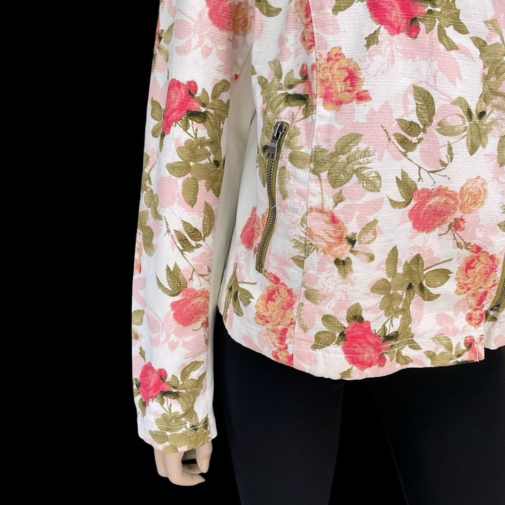 Lane Bryant Jacket Women 18 Ivory Pink Floral Long Sleeve Zip Moto Pockets NWT - Picture 5 of 16